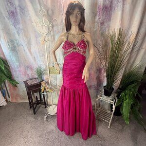 📌Tony Bowls LeGala Beaded Hot Pink Mermaid  Prom - Pageant - Formal Dress